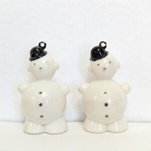 Vintage Allied Hard Plastic Snowman Christmas Ornament Set Of 2 White 1950's